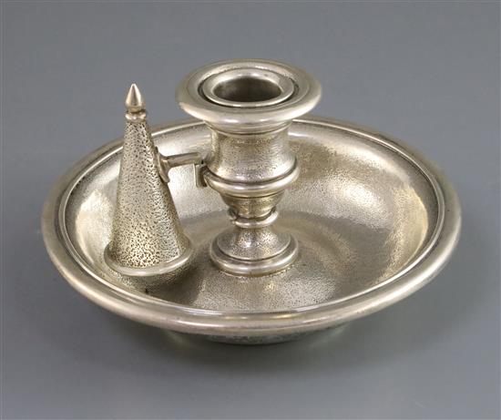 An unusual William IV textured silver chamberstick by Paul Storr, with later unmarked snuffer, 13.5 oz.